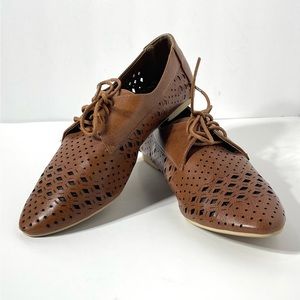 Torrid Brown laser cut lace up flat shoes Size 9